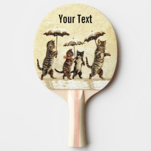 Vintage Striped Cats Umbrellas Dancing Snow Ping Pong Paddle