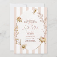 Vintage Striped Floral Baby Shower Invitation
