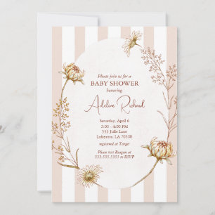 Vintage Striped Floral Baby Shower Invitation