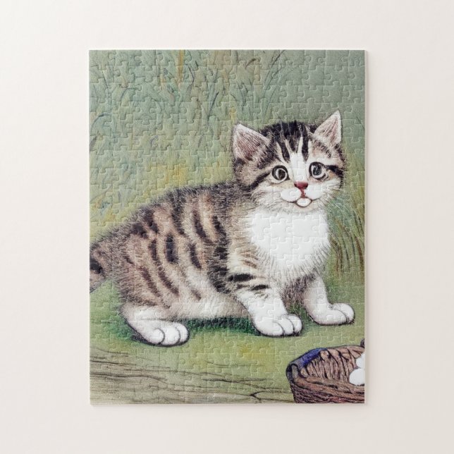 Vintage Striped Kitten Illustration Jigsaw Puzzle (Vertical)