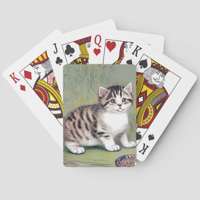 Vintage Striped Kitten Illustration Playing Cards (Back)