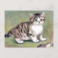 Vintage Striped Kitten Illustration