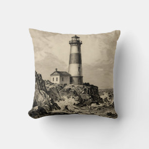 Vintage Striped Lighthouse Stormy Coast Cushion