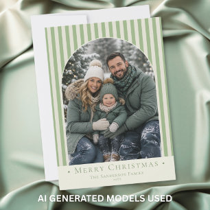 Vintage Striped Photo Christmas Family Holiday Card