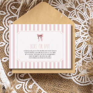 Vintage Striped Pink Baby Shower Books For Baby Enclosure Card