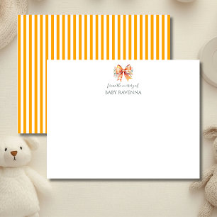 Vintage Striped Tangerine Bow Nursery Note Card