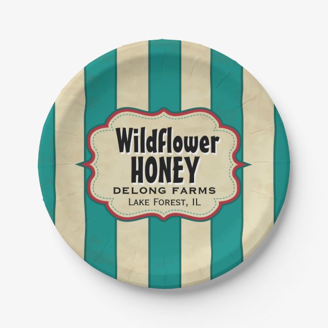 Vintage Stripes Beekeeper Honey Sample Paper Plate (Front)