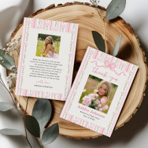 Vintage Stripes Pink Bow Graduation Photo