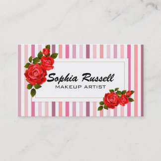 Vintage Stripes, Roses Makeup Artist Business Card