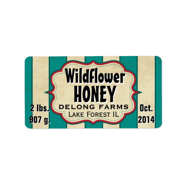Vintage Stripes Wildflower Honey Jar - Horizontal Label (Front)