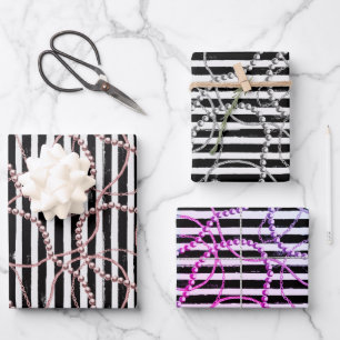 Vintage Stripes with Pearls and Chains Wrapping Paper Sheet