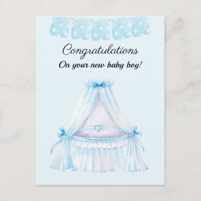 Vintage stroller baby boy congratulations cards (Front)