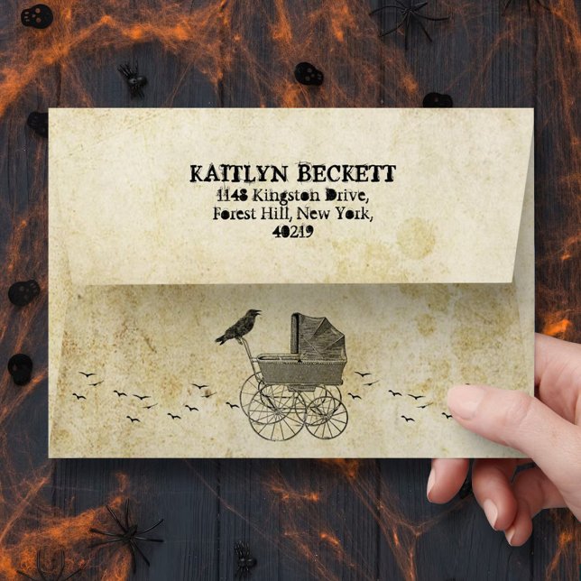 Vintage Stroller Halloween Baby Shower Envelope (Creator Uploaded)