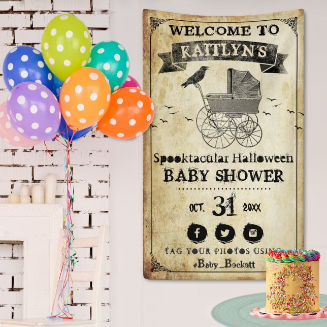 Vintage Stroller Halloween Baby Shower Welcome Banner (Creator Uploaded)