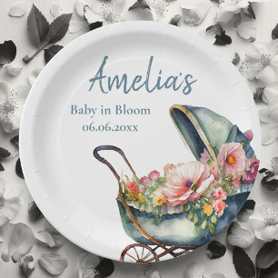 Vintage Stroller Personalised Baby Shower Paper Plate