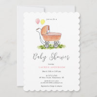 Vintage stroller Pink Girl Baby Shower Invitation