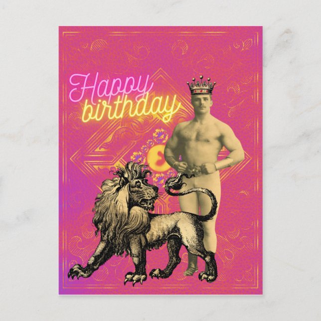 Vintage Strongman Altered Art Birthday Postcard (Front)