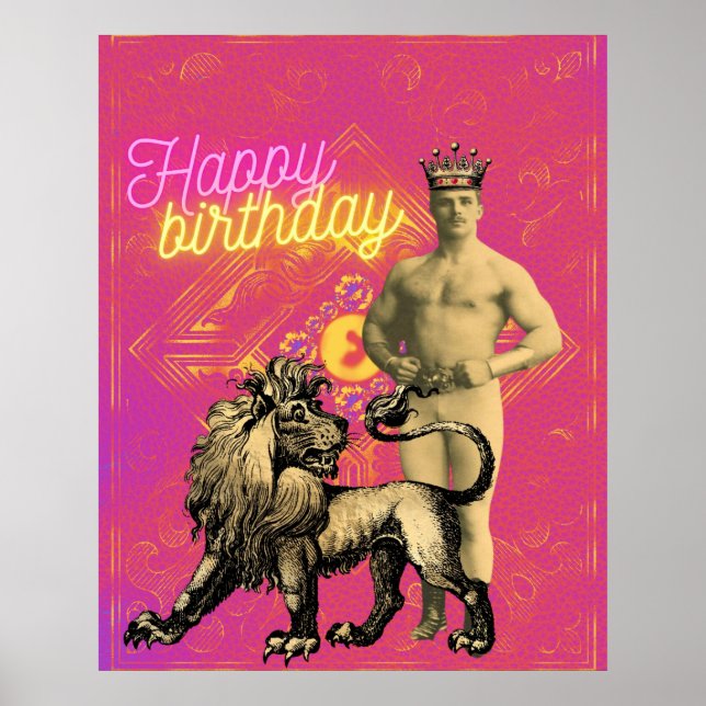 Vintage Strongman Funky Altered Art Birthday  Poster (Front)