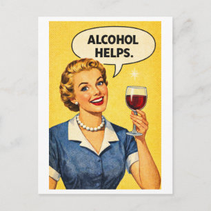 Vintage-Style 1950s "Alcohol Helps" Housewife Postcard