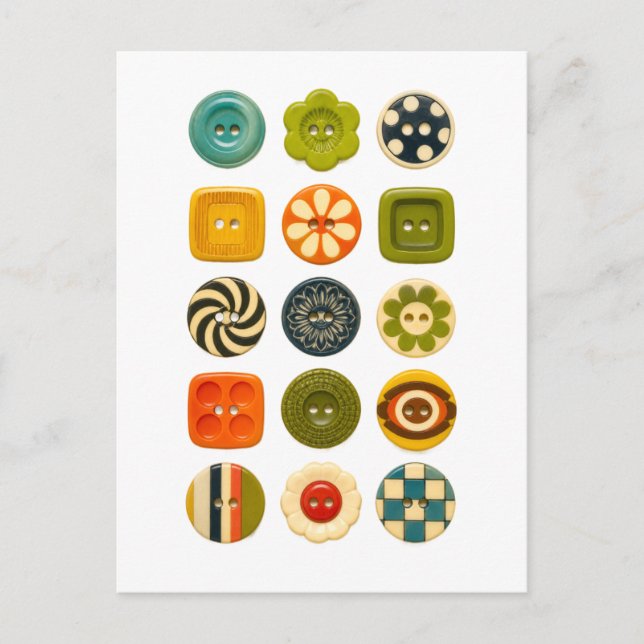 Vintage-Style 1960s Buttons Postcard (Front)