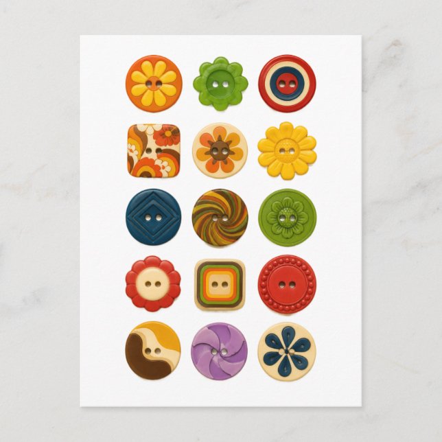 Vintage-Style 1970s Buttons Postcard (Front)