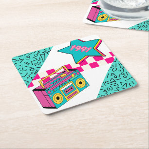 Vintage Style 1991 Stereo Square Paper Coaster