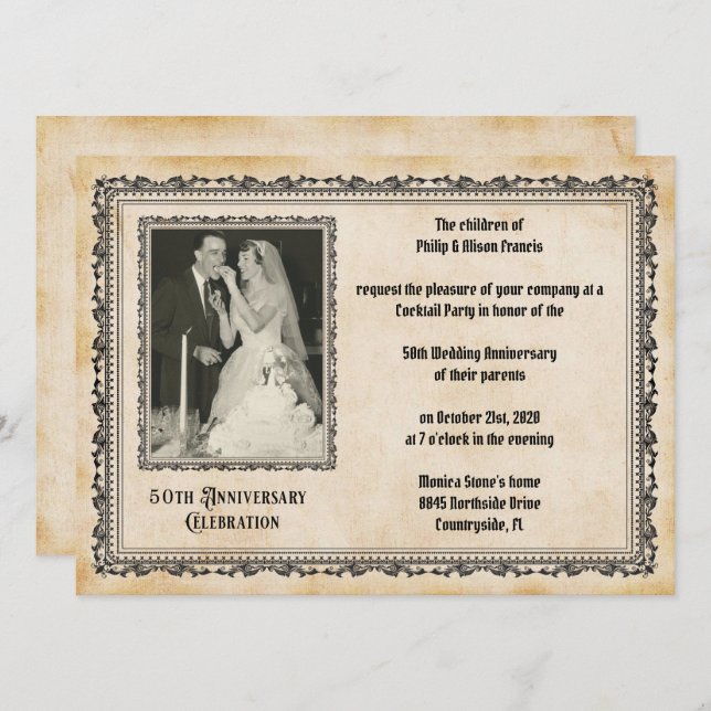Vintage Style 50th Anniversary Celebration Invitation (Front/Back)