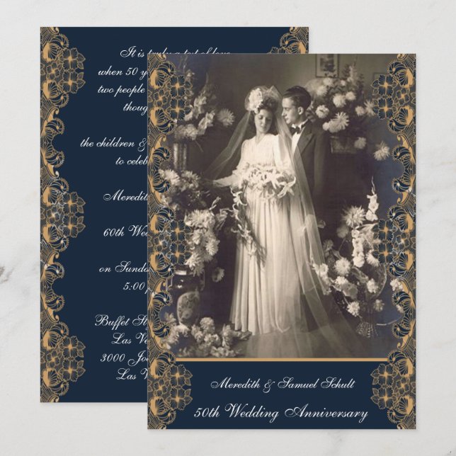 Vintage Style 50th Wedding Anniversary Invitation (Front/Back)