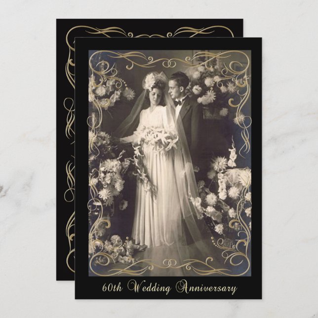 Vintage Style 60th Wedding Anniversary Invitation (Front/Back)