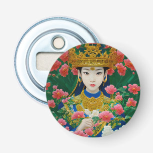 Vintage Style Abstract Asian Girl with Flowers Bottle Opener