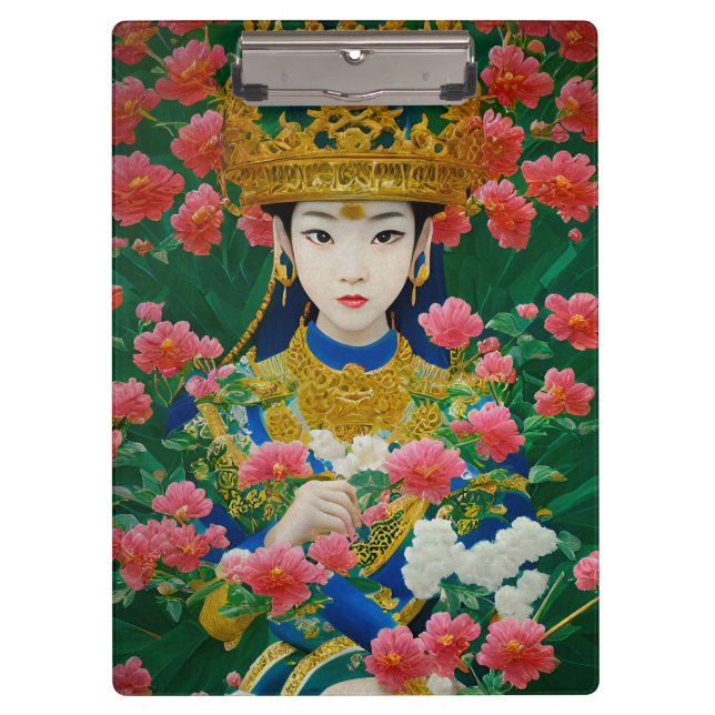 Vintage Style Abstract Asian Girl with Flowers Clipboard (Front)