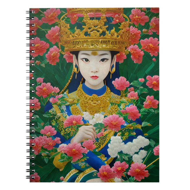 Vintage Style Abstract Asian Girl with Flowers Notebook (Front)