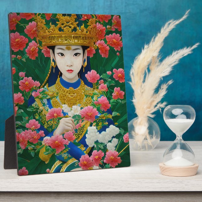 Vintage Style Abstract Asian Girl with Flowers Plaque (Side)