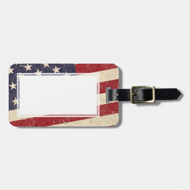 Vintage Style American Flag Grunge Look Luggage Tag (Front Horizontal)