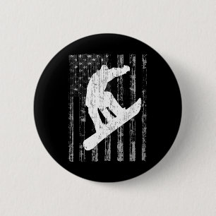 Vintage Style American Flag T Shirt Snowboarding S 6 Cm Round Badge