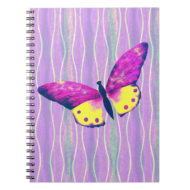 Vintage Style Artsy Butterfly Pink Spiral Notebook (Front)