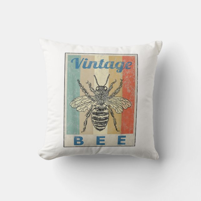 Vintage Style Bee Queen Honey Beekeeper Beekeeping Cushion (Front)
