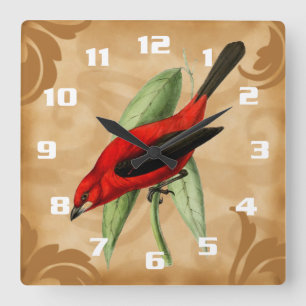 Vintage Style Bird image Gorgeous and Unique Square Wall Clock