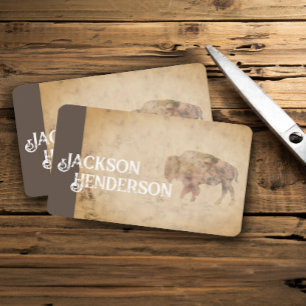 vintage style bison art brown rustic business card
