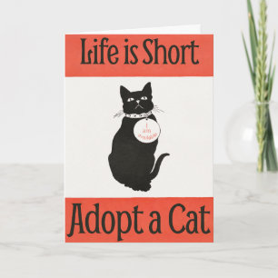 Vintage Style Black Cat Adoption Halloween Card