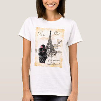 Vintage Style Black Poodle Eiffel Tower Print T-Shirt
