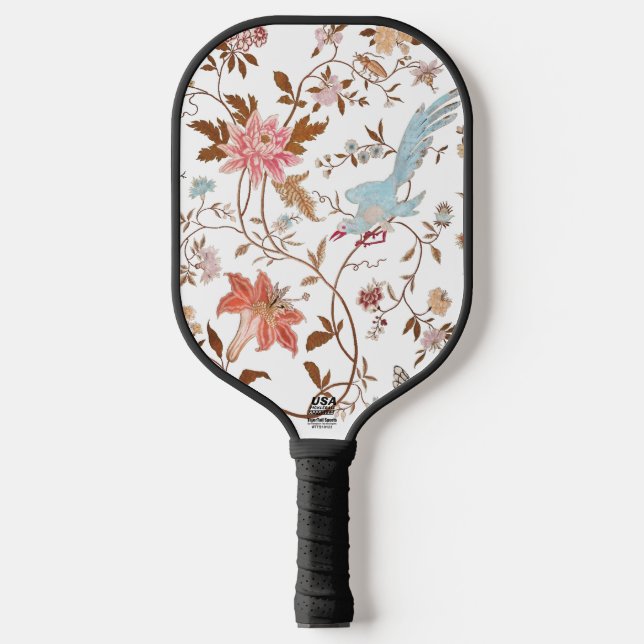 Vintage style blooming flowers pattern pickleball paddle (Front)