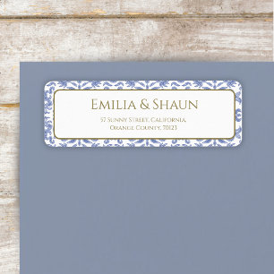 Vintage-style Blue and White Patterned Address