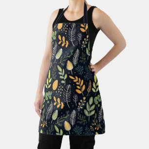 Vintage-style blue color botanical pattern apron