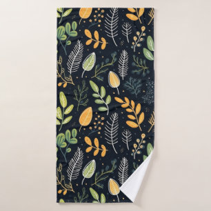 Vintage-style blue color botanical pattern bath t towel set