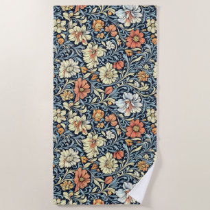 Vintage-style blue color botanical pattern beach towel