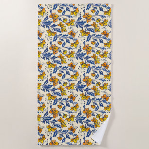 Vintage-style blue color botanical pattern beach towel
