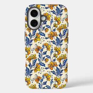 Vintage-style blue color botanical pattern Case-M iPhone 16 Case
