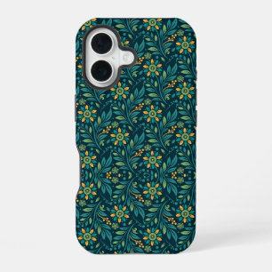 Vintage-style blue color botanical pattern Case-M iPhone 16 Case