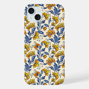Vintage-style blue color botanical pattern Case-M iPhone 15 Plus Case